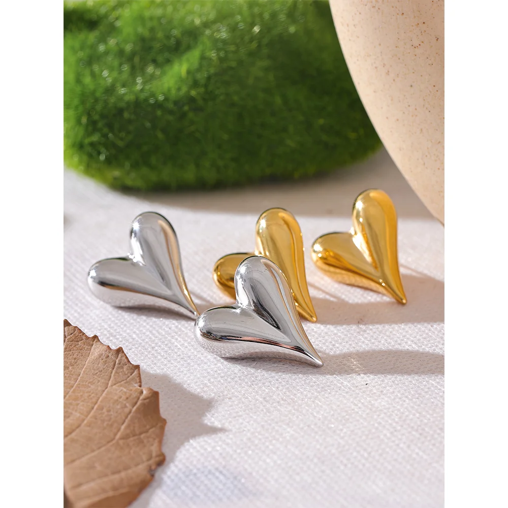 Yhpup 28mm Heart High Quality Metal Cast Stud Earrings