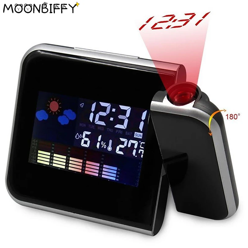 Digital Alarm Table Clock Wall Projection Weather Led Screen Snooze