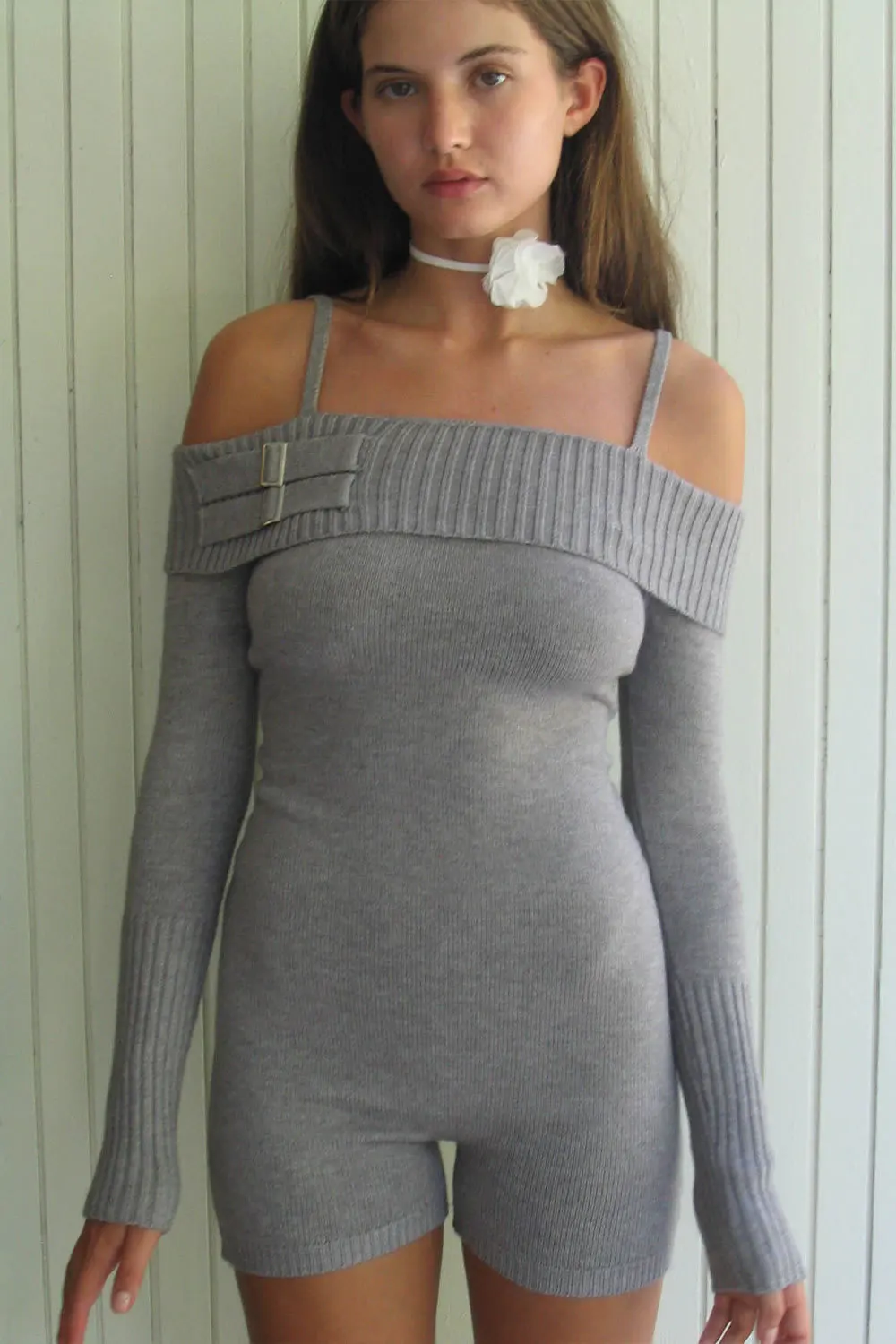 New Fashion Knit Off-Shoulder Short Jumpsuit For Women Casual Summer Long Sleeve Shorts Playsuit Knitted Slim Bodycon Romper