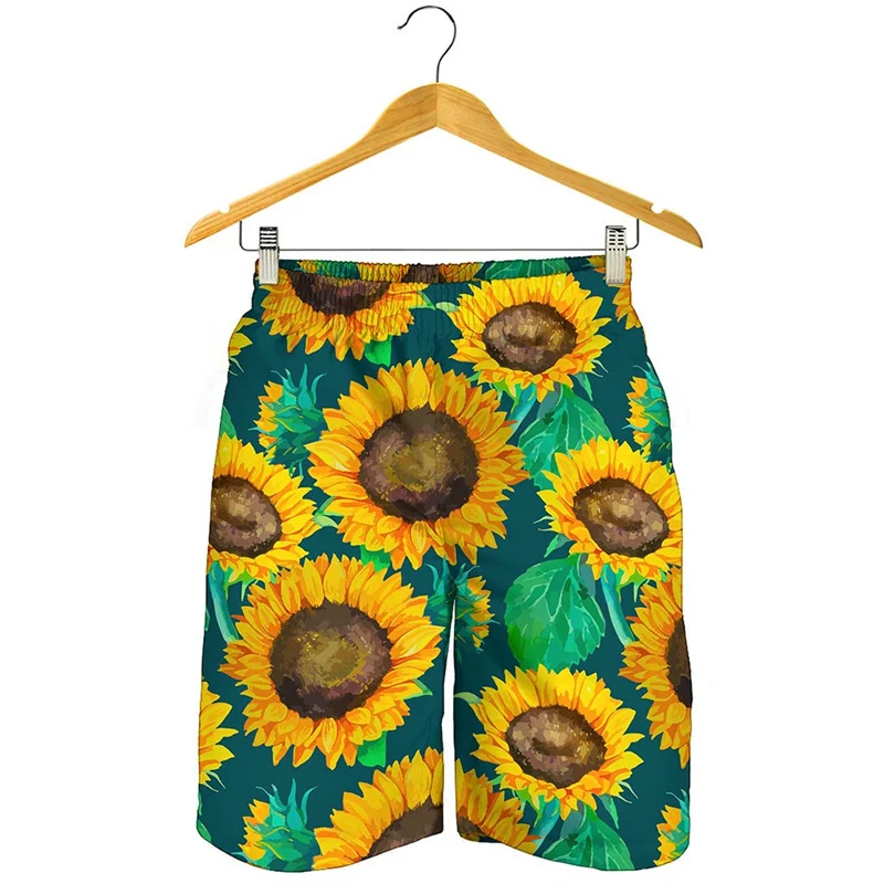 

Colorful Sunflower Beach Shorts For Men Kids Summer 3d Print Plants Floral Pattern Swimming Trunks Loose Surfing Board Shorts