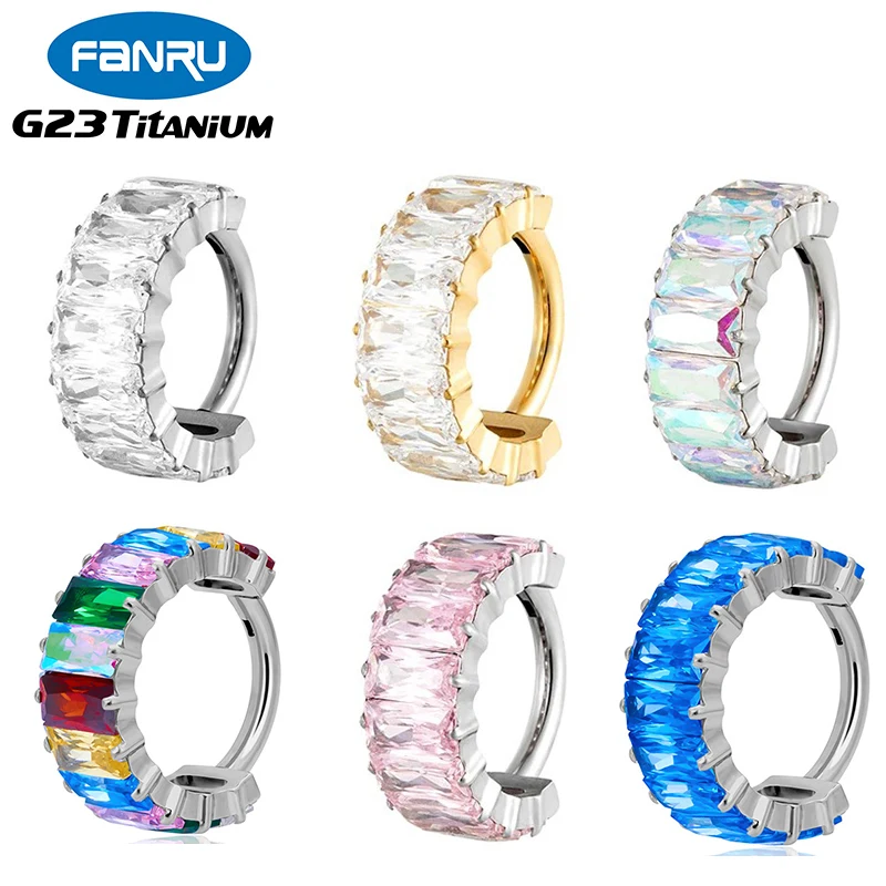 1PC G23 Titanium Piercing Hoop Earrings Zircon Clicker Nose Rings Septum Helix Conch Cartilage Tragus Lobe Piercing Jewelry 16G