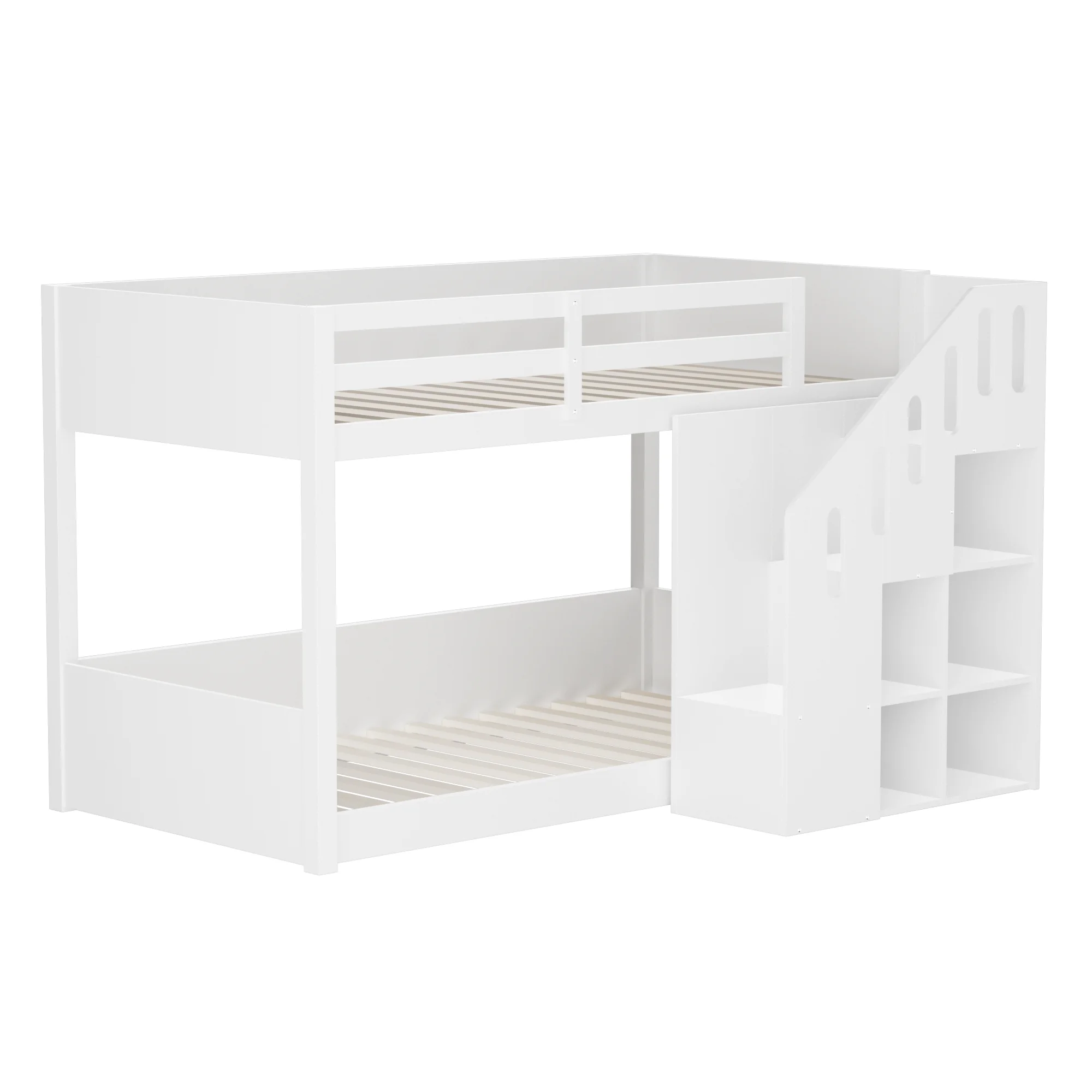 KOMHTOM multifunktionales Kinderetagenbett Doppelbett 90x200cm mit Treppen Schließfächern und stabilem Geländer ohne Matratze – Detail 5