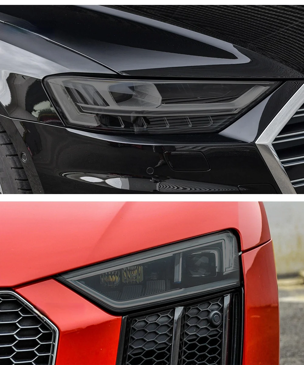 2pcs Black TPU Car Headlight Protector Film Sticker for Audi A4 8V A3 B8 B9 A5 A6 C8 A7 A8 D4 TT E-tron R8