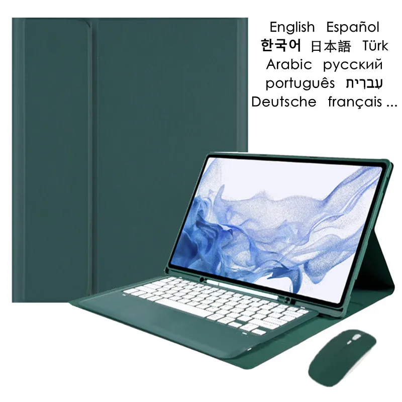 

For Galaxy Tab S8 Ultra Case Pencil Holder with Keyboard Russian Korean Spanish Hebrew Keyboard Cover For Tab S8 Ultra 14.6 Case