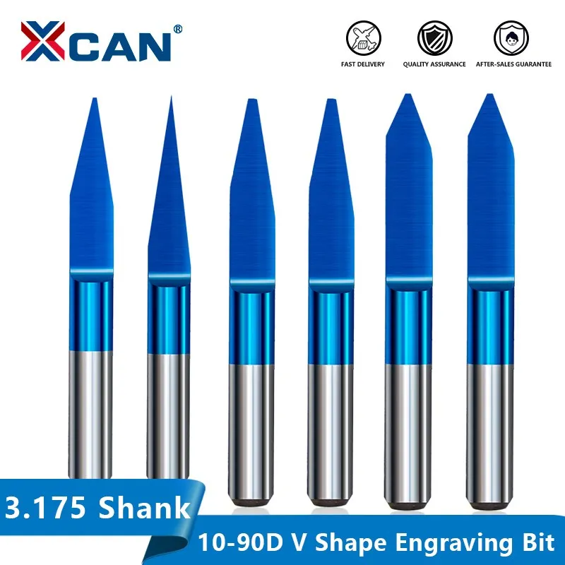 

XCAN PCB Engraving Bit 10-90D V Shap Tip End Mill Tungsten Carbide PCB 3D Milling Cutter Nano Blue Coated CNC Router Bit