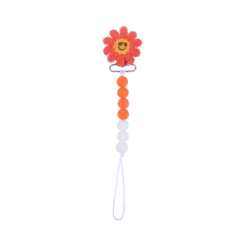 

Sunflower Baby Pacifier Clip Food Grade Silicone Bead Soother Dummy Holder Newborn Infant Teether Nipple Anti Falling Chain Clip