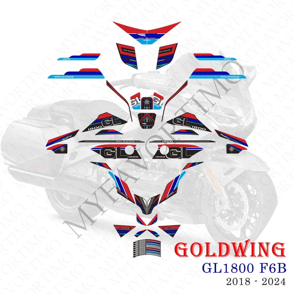 For Honda Goldwing Gold wing GL1800 F6B Tank Pad Stickers Body Fairing Fender Tour Wheel Decals 2018 2019 2020 - 2023 2024 welly 1 18 2020 honda gold wing red die cast vehicles collectible hobbies motorcycle model toys