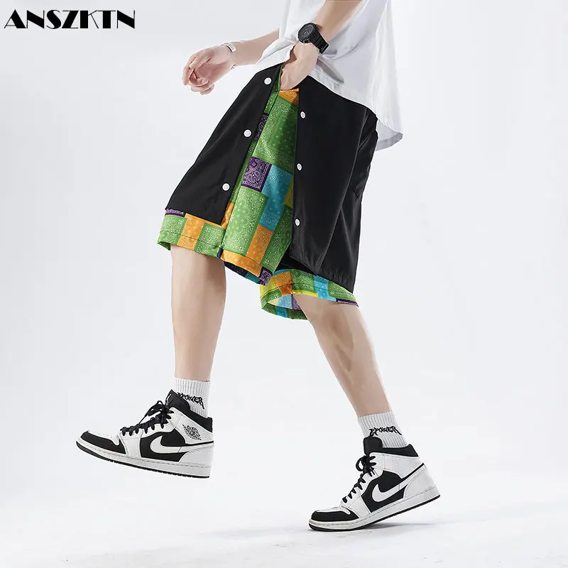 

ANSZKTN Men's basketball summer thin style casual sports trend high street plus fat plus size over the knee five cent shorts