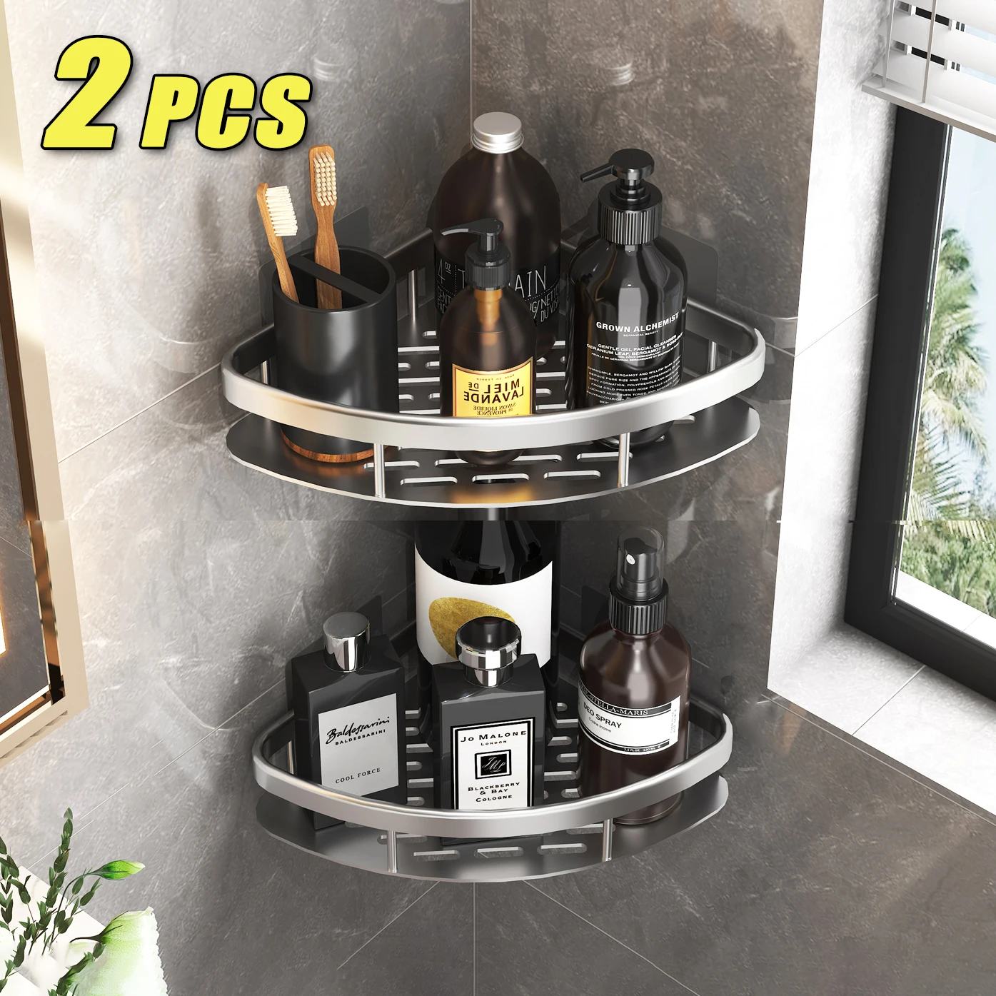 Bathroom No-Nail Aluminum Shower Corner Shelf Shampoo Organizer