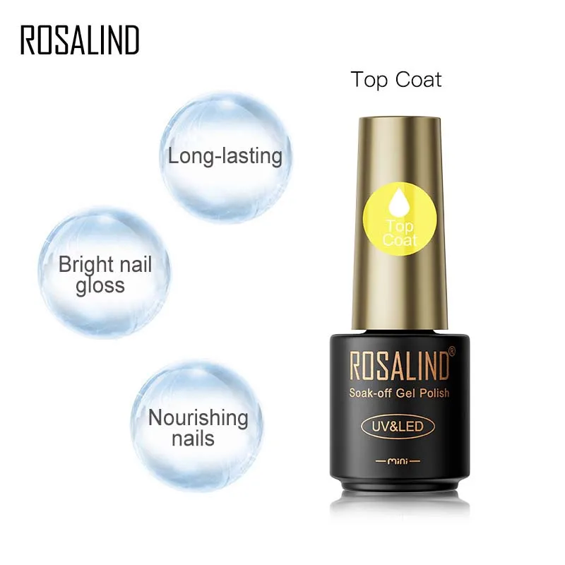 ROSALIND Professional Top Coat Soak-Off UV Nail Gel Long-lasting Nail Art Nail Gel Polish Gel Nail Lacquer Gel Varnish 4