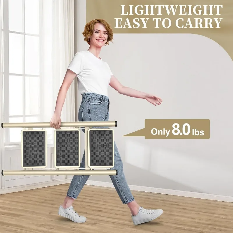 Folding 3 Step Ladder, 330 Lbs Capacity Step Stool for Adults, with Anti-Slip Wide Pedals Household Office, Gold
