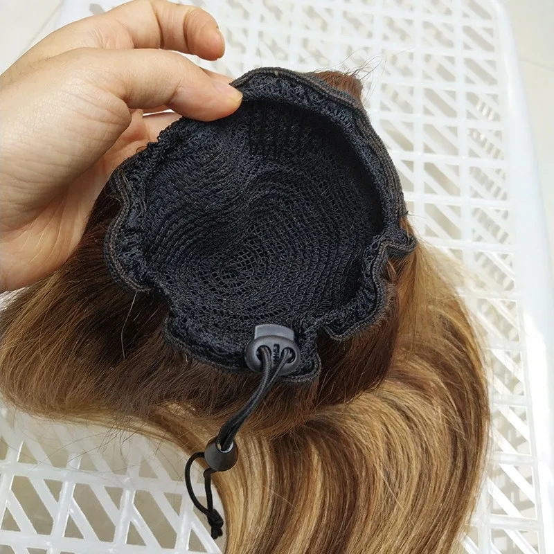 고품질 인모 하이라이트 피아노 컬러 P4/27 대비색 드로스트링 포니테일 스트레이트 포니테일 유행하는 스타일