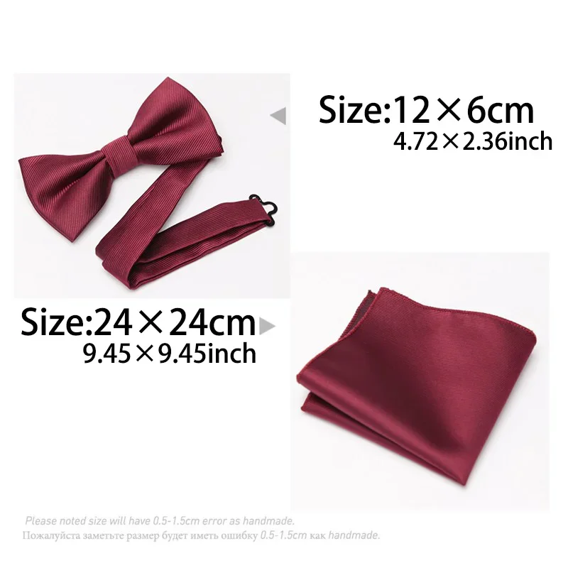Mens Bowtie Cravat Set Bow Tie Solid Black Pink Red Fashion Butterfly Ties for Men Handkerchief Party Man Gift Wedding Dress Accessories