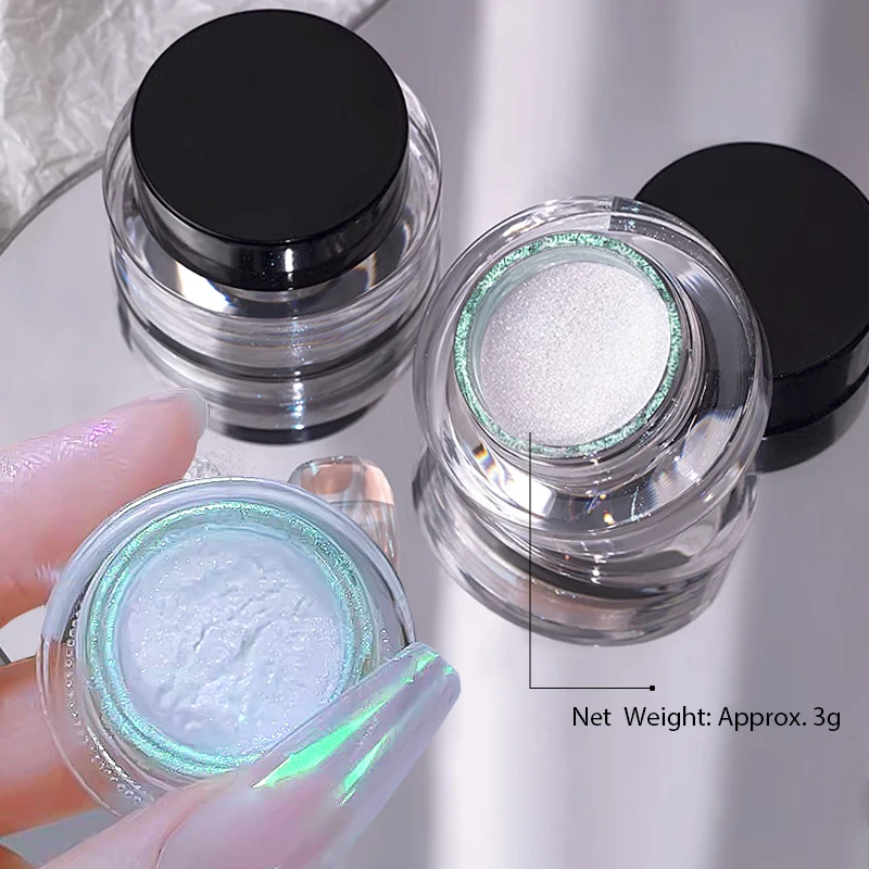 Moonlight Mirror Nails Powder Pearl White Nails Glitter Aurora Shining Pigment Chrome Dust Nail Art Decoration