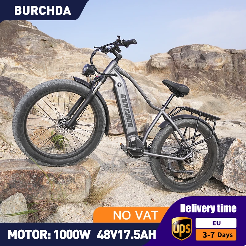 Burchda Mountain Bike Elettrica Per Adulti 1000W Motore 48V 17.5Ah All Terrain 26 ''Fat Tire Pieghevole E Bikes Full Suspension Rx50