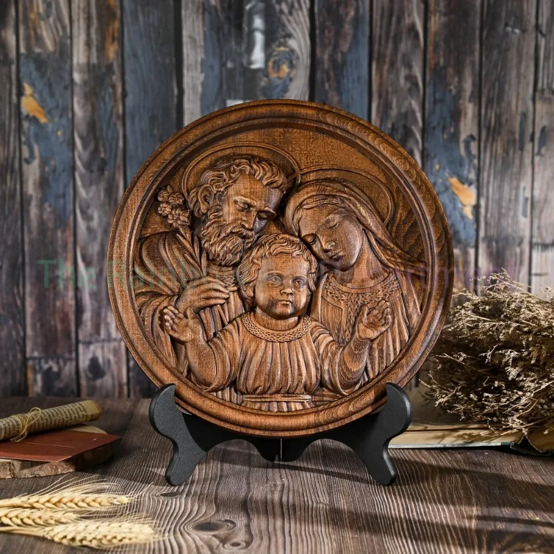 Holy Family Statue Wood Carving Ornaments, Mary Joseph Statue, Baby Jesus Catholic Decoration, Desktop Crafts, Religious Gifts