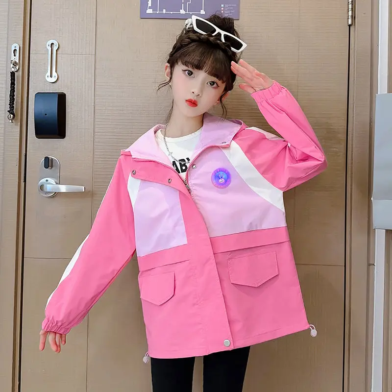 

2023 Casual Girls Jackets for Hooded Spring Autumn Jacket Children Windbreaker for Girls Trench Coat Outwear Children's Clothing