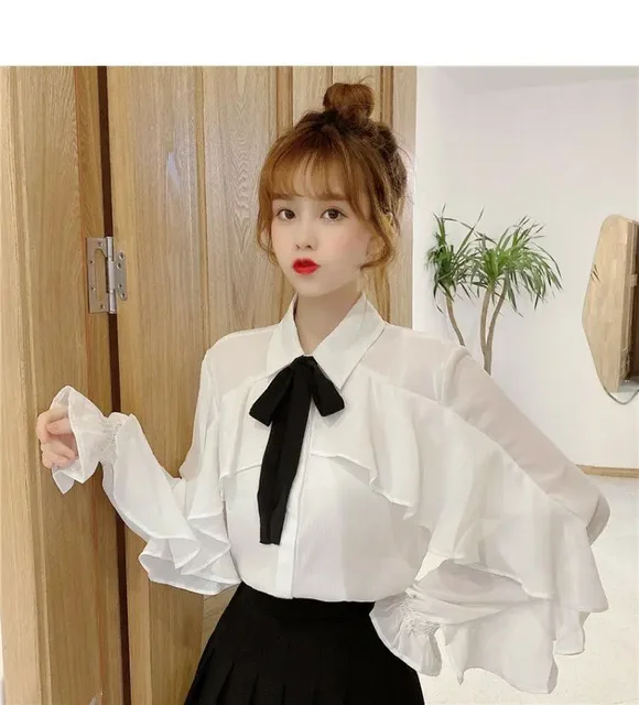 Bow White Blouse For Girl Cute White Bow Tie Blouse Trendy Bow