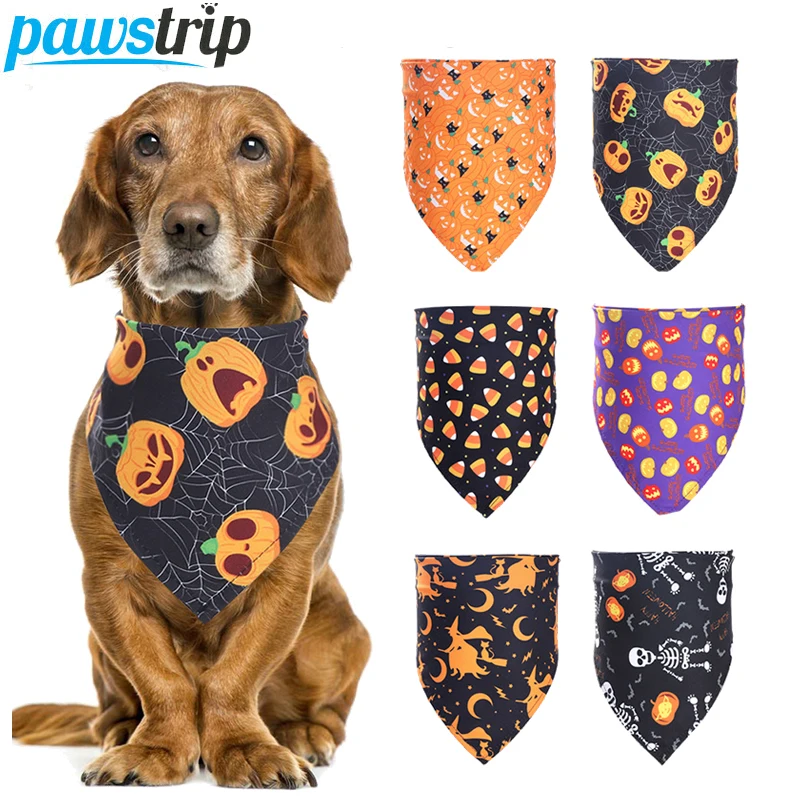 

Halloween Pet Dog Scarf Adjustable Dog Bandana for Small Medium Large Dogs Cat Puppy Kerchief Pumpkin Skull Dogs Bandana