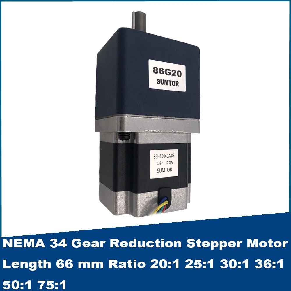 

NEMA 34 Gear Reduction Stepper Motor Length 66 mm 4A 3N.m Ratio 20:1 25:1 30:1 36:1 50:1 75:1 Gearbox 90mm
