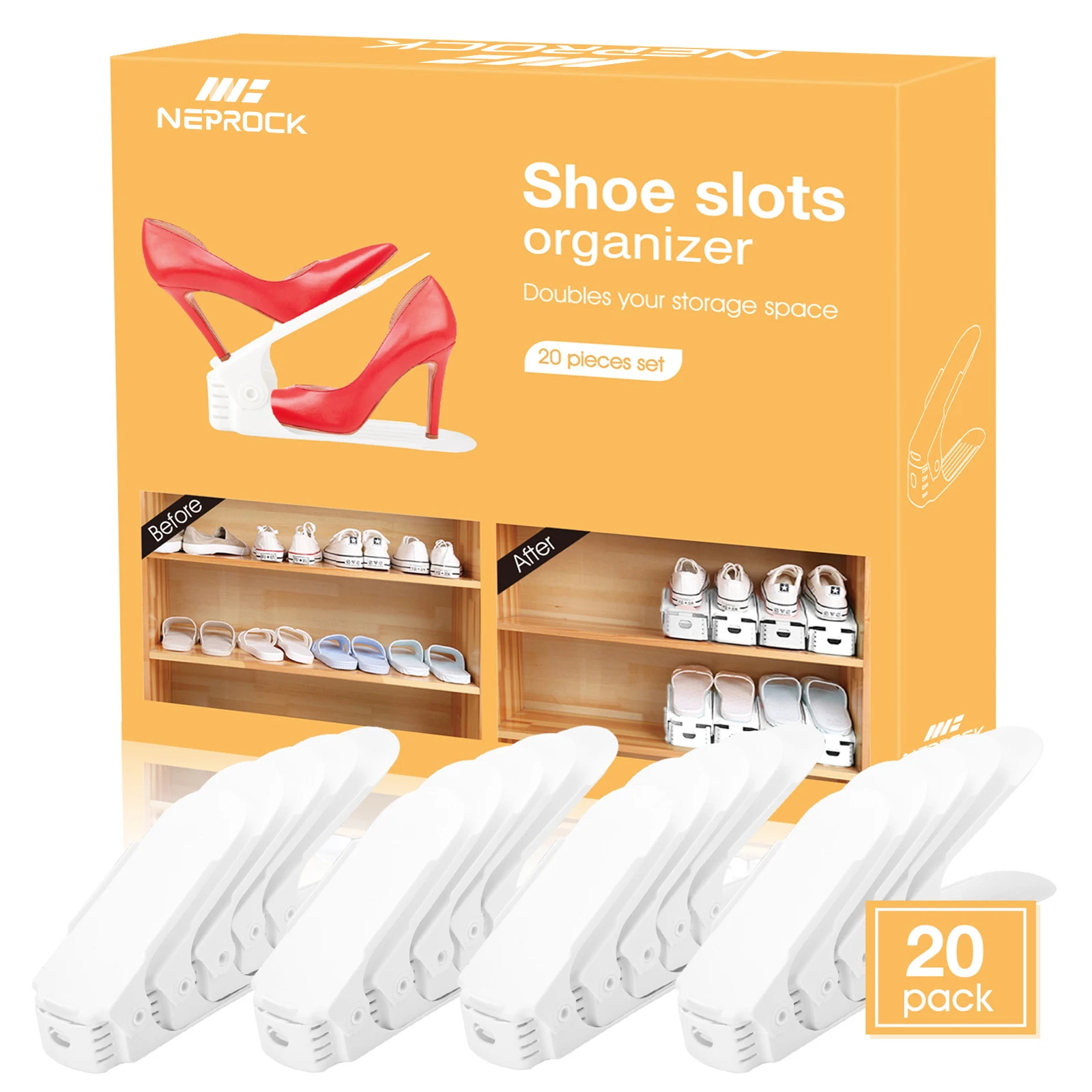 Shoe Slots Organizer 20 Pack Adjustable Shoe Rack Stacker Storage Space Saver Double Deck Rack Holder for Closet