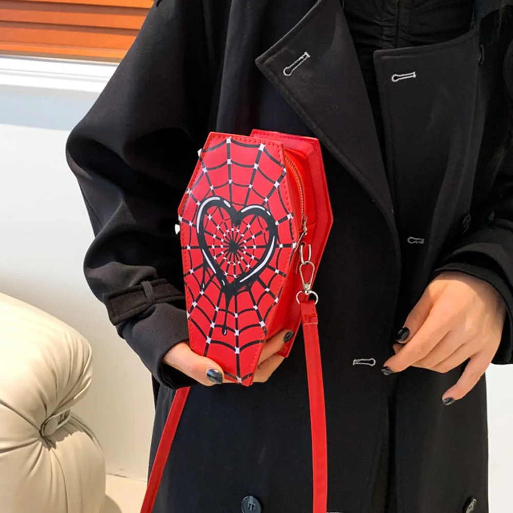 Women Creative Commuting Bag Large Capacity Coffin Shaped Simple Shopping Bag Spider Web Novelty Messenger Trendy Sling