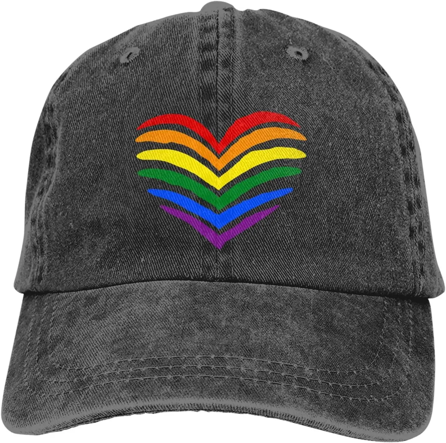 

Rainbow Gay Pride Heart Hat for Men Funny Black Denim Cap Women Vintage Adjustable Dad Hat Summer Trucker Hat