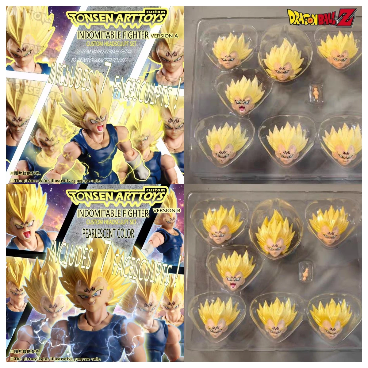 

Tonsenarttoys Vegeta 7pcs Head Dragon Ball Shf Figure Hair Pearlescent Color And Light Yellow Carving Fittings Bag Super Saiyan