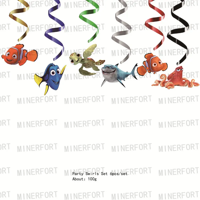 Finding Nemo Theme Birthday Party Decorations Cake Topper Balloons Happy Birthday Swirls Stickers Kids Party Supplies Decor