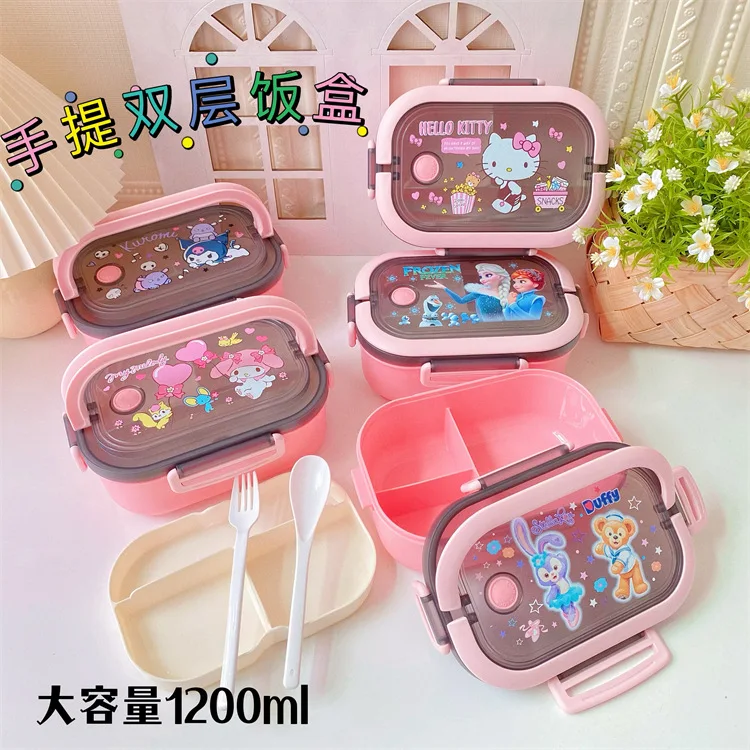 Sanrio Hellokitty Kuromi Cinnamoroll Pachacco Japanese Student Bento Box  Double-layer Large Capacity Lunch Cartoon Lunch Box