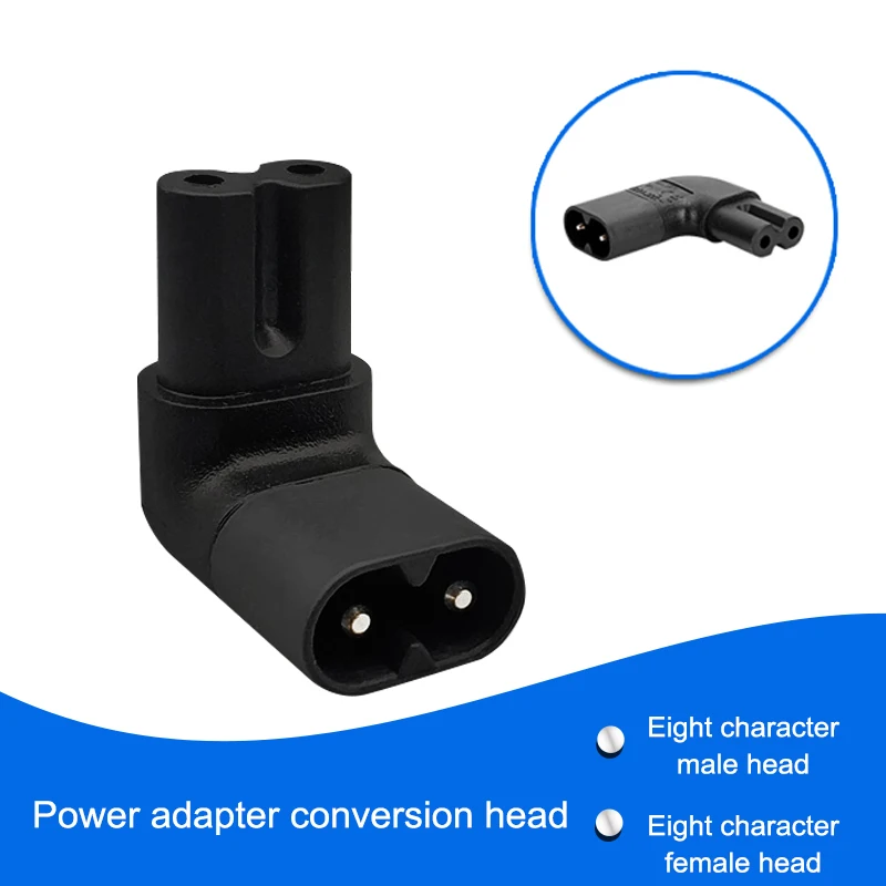 

1Pc IEC 320 2-Pin C7 Female To C8 Male Right Angled AC Power Adapter Converter