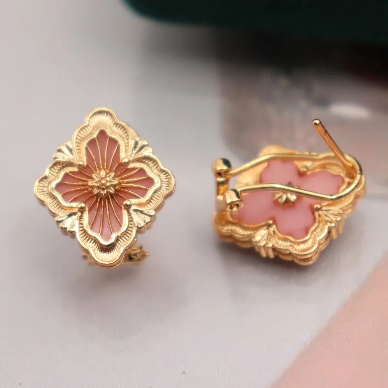 White Sea Stud Earrings Golden Women's Vintage Earring Natural Stone Red Agate Tiger eye Stone Jewelry