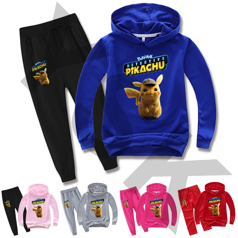 

Children's Clothing New Cartoon Pikachu Hoodie Hooded Printed Trendy Sweatshirt + Drawstring Wide Mouth Trousers Set