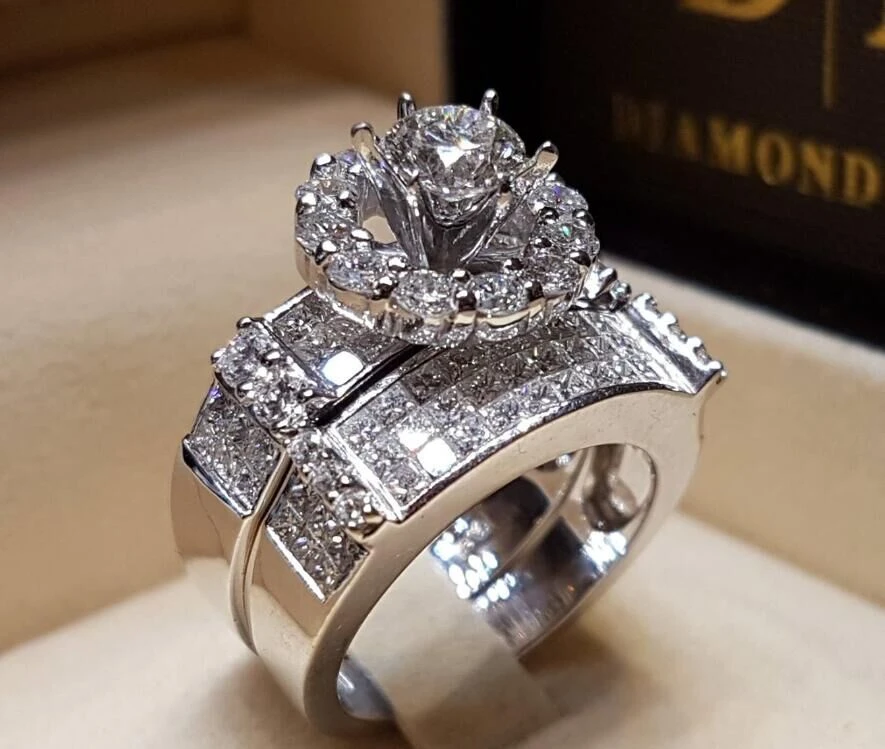Conjunto de anillos de compromiso de boda Color plateado para mujer, joyería de moda con de circón, gran oferta, 2022|Anillos| AliExpress