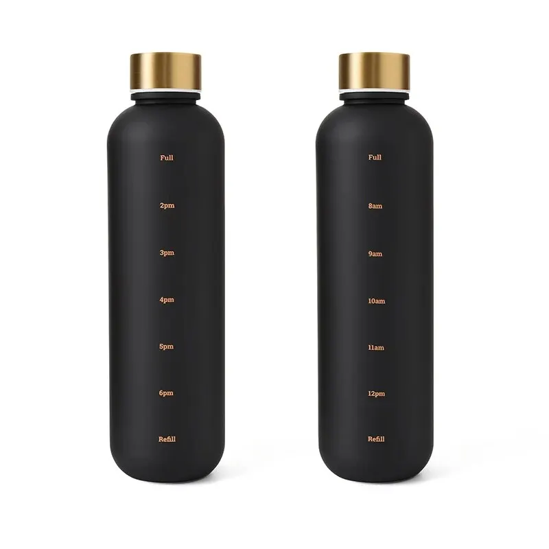 1L Motivational Water Bottle with Time Marker - Leakproof & BPA-Free Frosted Plastic