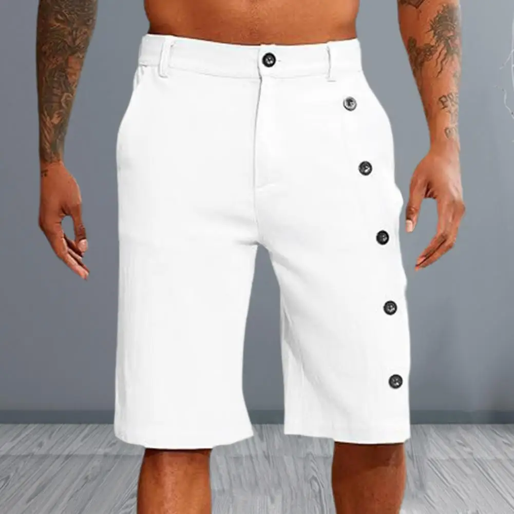 

Straight Leg Fit Shorts Men's Casual Elastic Waistband Beach Shorts Straight Leg Fit Streetwear for Summer Button Zipper Fly