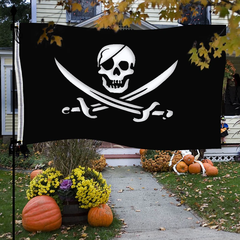 

90*150cm Polyester Pirate Skull and Cross Crossbones Flag Hanging Home Banner Ornament Halloween Party Outdoor Halloween Props