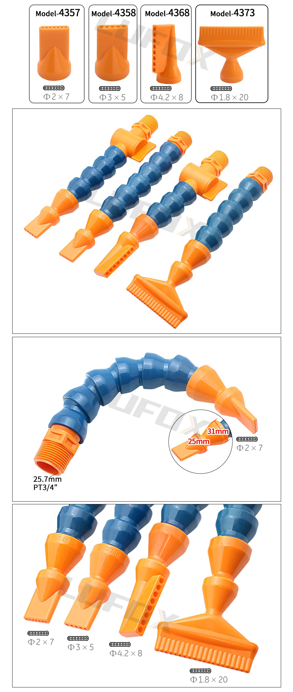 3/4" Kühlrohr Kunststoff Flexible Wasser Öl Kühlmittel Rohre Schläuche mit rechtwinkliger poröser flacher Düse Schwenkventilschalter für CNC – Detail 3