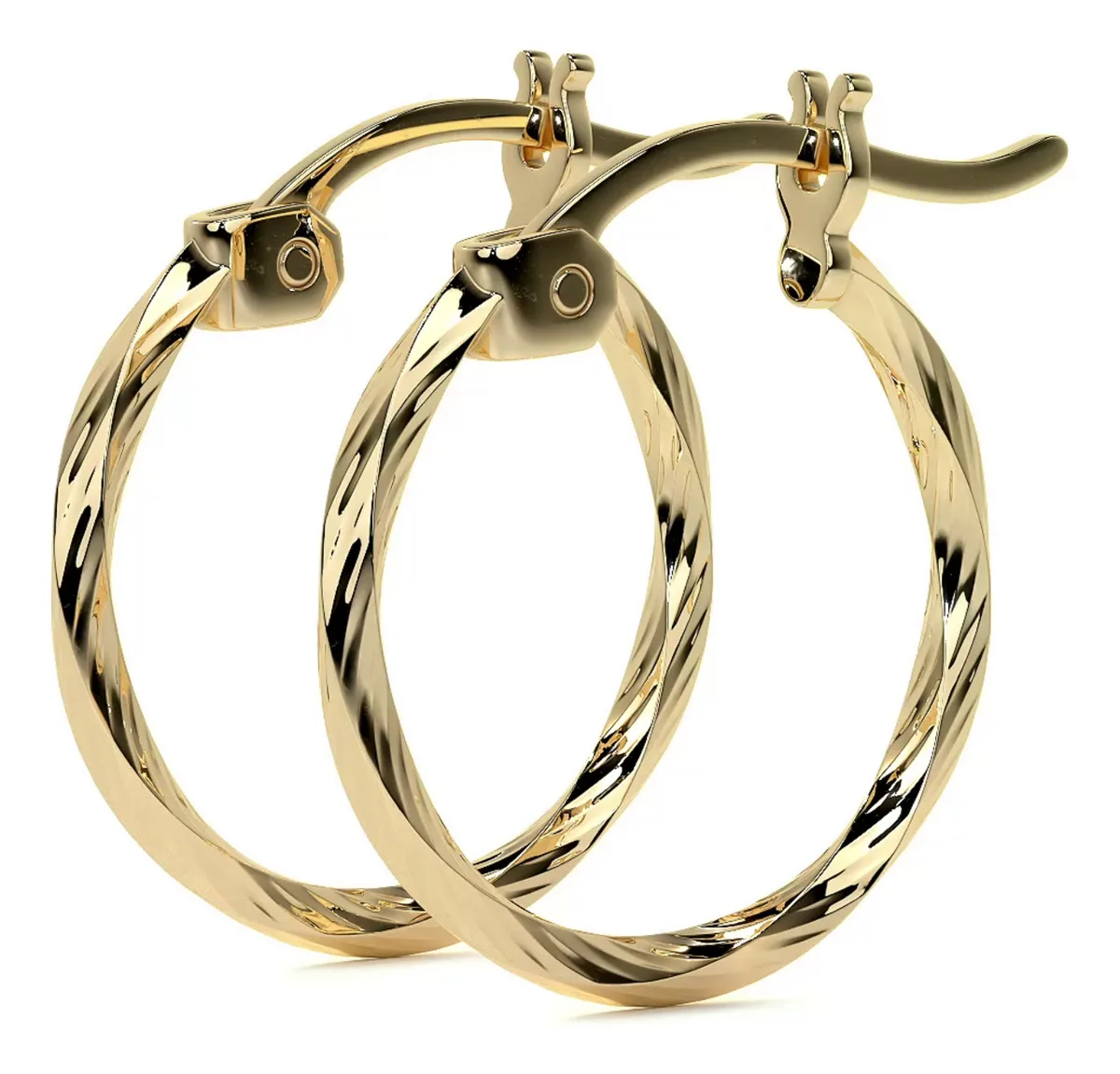 Arete Arracada De Oro De 10k Diamantada Estilo Torsal 12mm