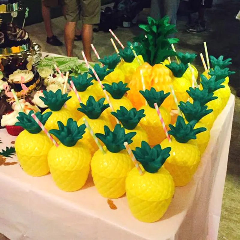 6/10pcs Hawaiian Summer Pineapple Coconut Drinking Cups Strawberry Shaped Juice Drink Cups for Birthday Wedding Beach Pool Party