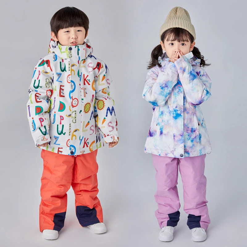 

Winter Mountain Boy Girls Snow Suits Warm Up Children Skiing Sets Waterproof Jacket Patns Kids Snowboard Tracksuit Baby Clothes