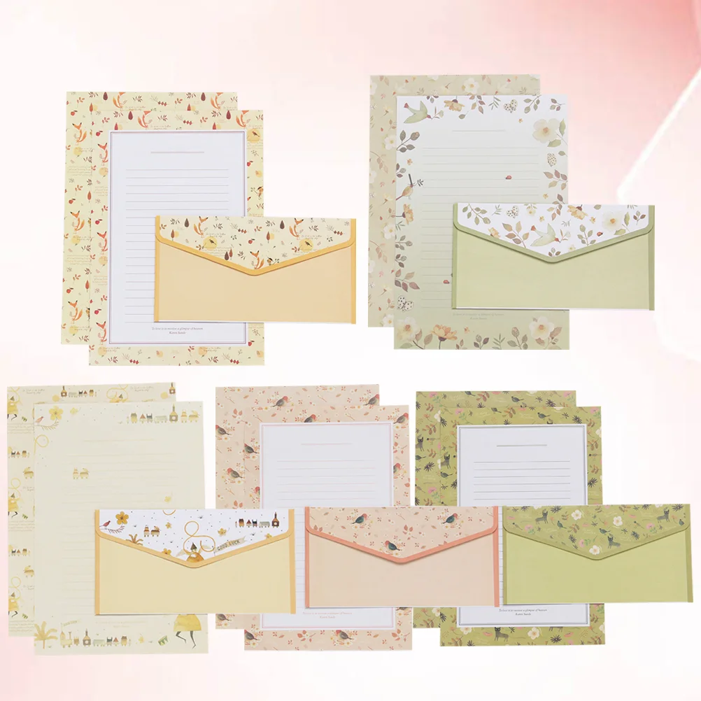 Flower Printing Envelope and Letter Paper Set 45pcs For School