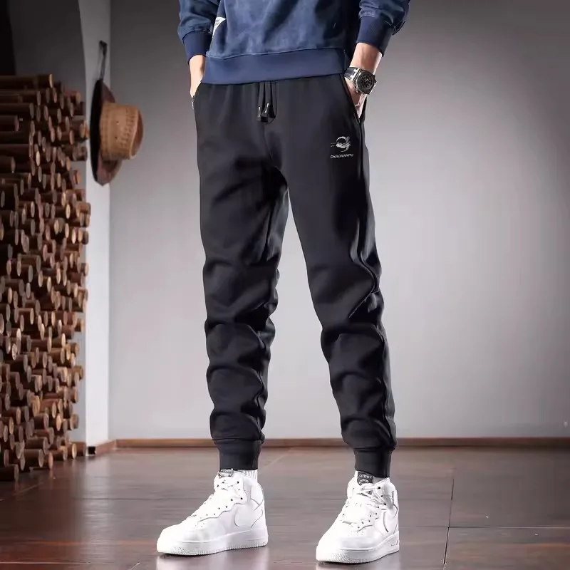 Black Sweatpants Men Autumn Clothing Casual Sports Slim Fit Pencil Pants Embroidery Elastic Waist Drawstring Jogging Trousers