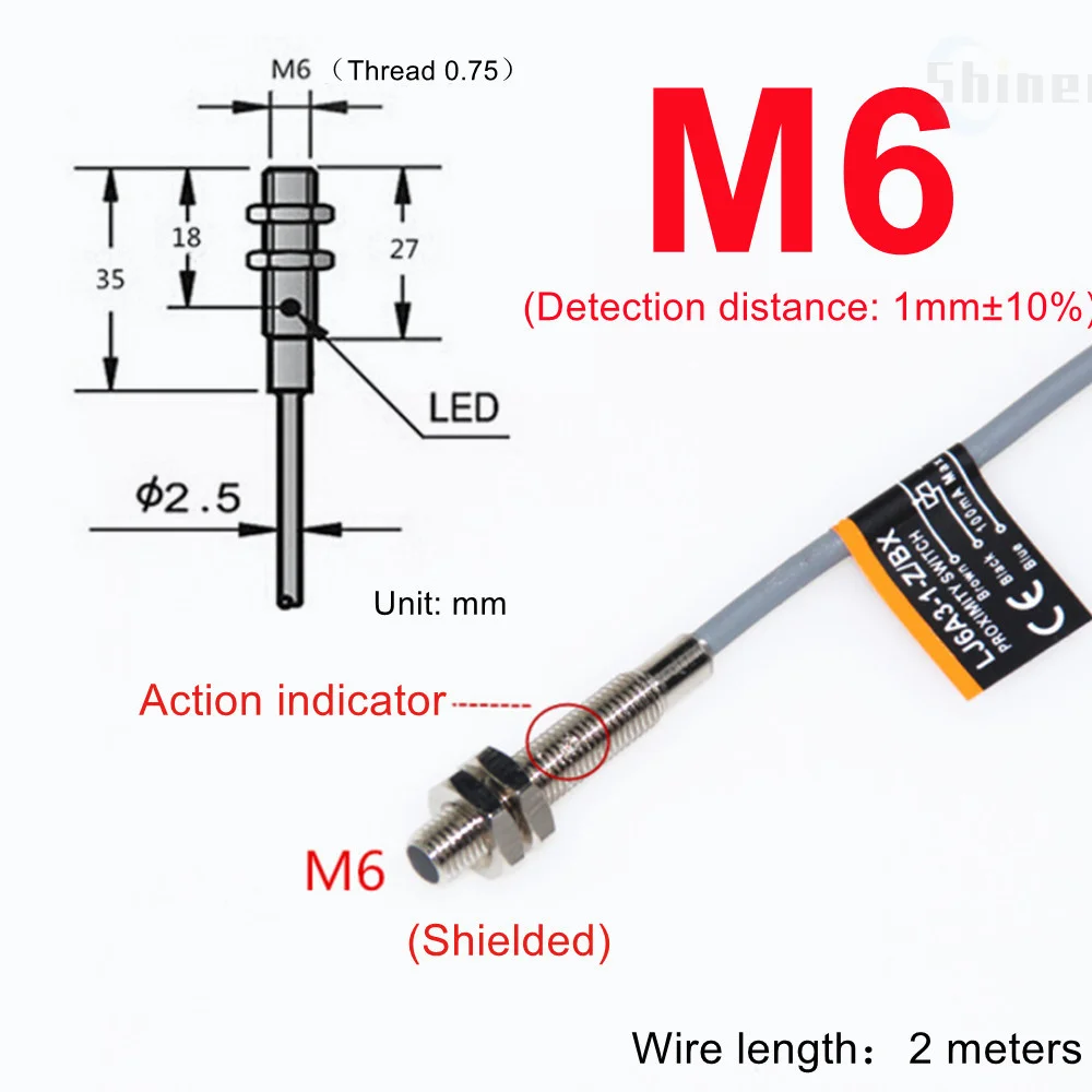 thumbnail image 1 of Sensor de aproximación 4 mm 6 mm M5 M10 14 M16 M20 22 Interruptor de proximidad negro Sensor de proximidad inductivo Interruptor de detección NPN PNP CC CA, 1 of 5