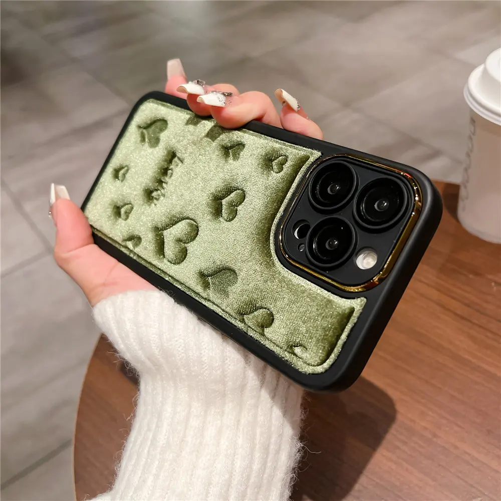 Custodia per telefono 3D Love Heat Soft Touch Fu Fo iPhone 15 14 Plus 12 13 11 Po Max Camea Placcatura Pellicola in vetro Protezione_voghion.com