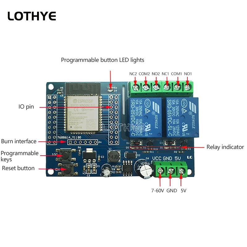 รูปสินค้า โมดูลควบคุมรีเลย์ ESP32 2 ช่อง สำหรับโปรเจกต์ IoT
