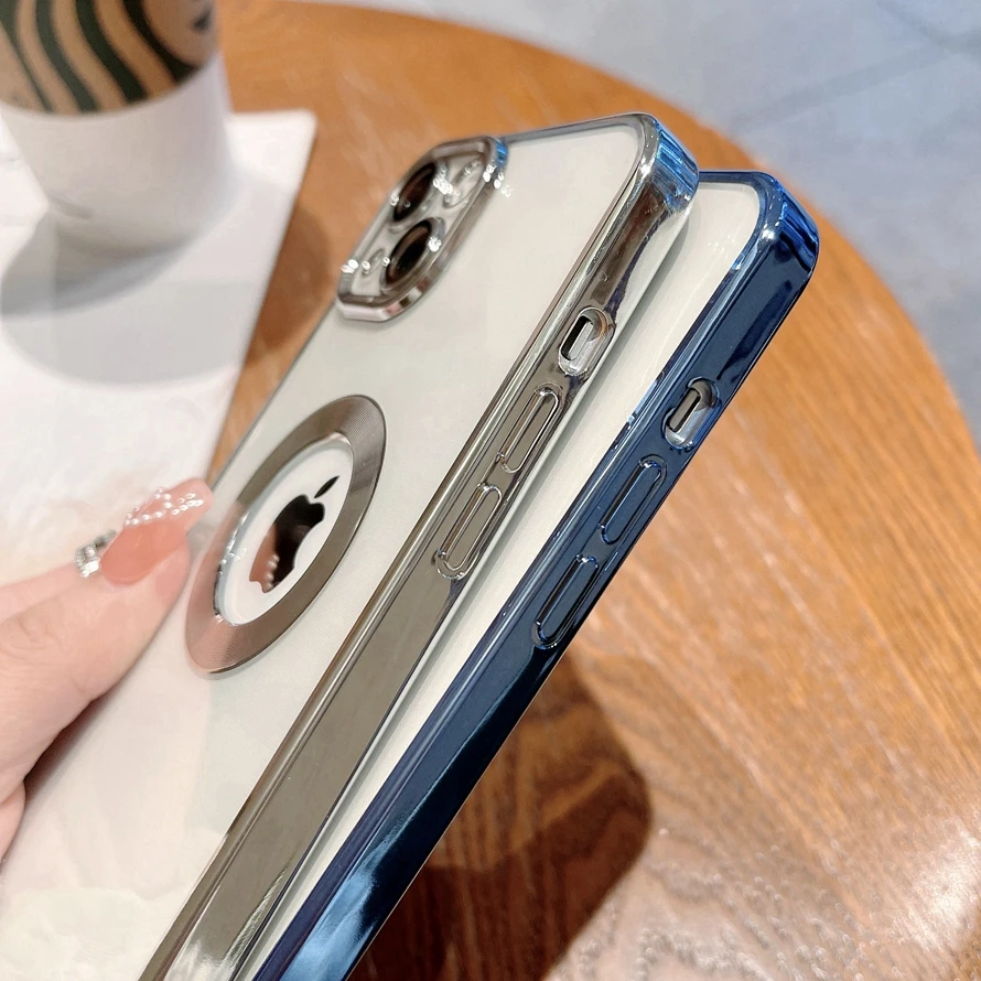 Luxury Transparent Plating Logo Hole Case for iPhone 11 Pro Max Glass Camera Protector Cover for iPhone 12 13 Pro Max Xs 7 8Plus iphone 12 pro wallet case