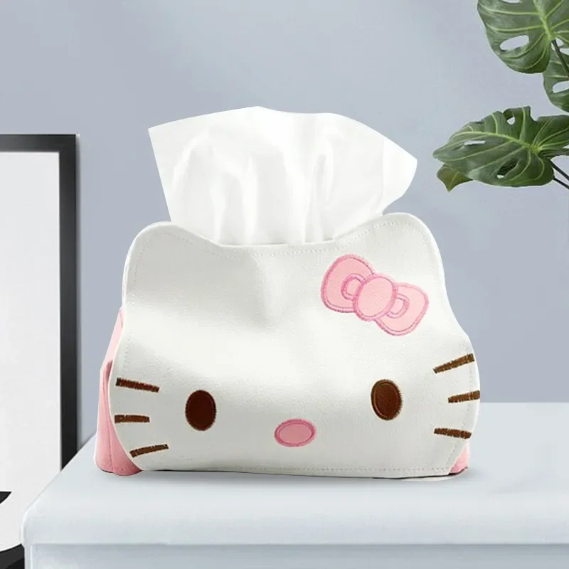 

Cute Sanrio HelloKitt PU Leather Kawaii Desktop Tissue Storage Box Napkin Holder Paper Dispenser Home & Bathroom Car Tissue Case