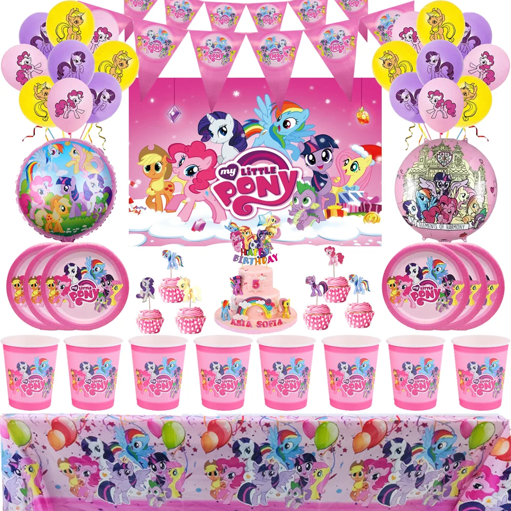 Cartoon Little Pony Birthday Party Decoration Disposable Plate Banner Cake Decor Latex Balloon Baby Shower Girls Party Supplies cartoon little pony birthday party decoration disposable plate banner cake decor latex balloon baby shower girls party supplies