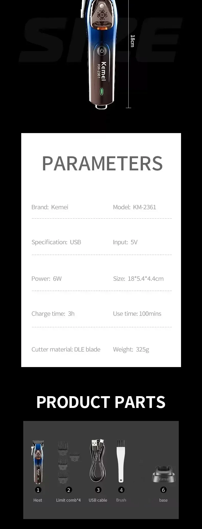 2361 Professional Clipper Barber Hair Trimmer Beard Rechargeable Haircut hine 10000 RPM Trimer For Men_viptrois.com
